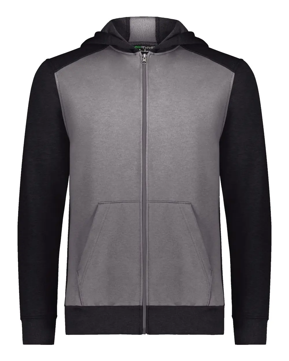 Augusta Sportswear Youth Eco Revive™ Three-Season Triblend Fleece Full-Zip Hooded Sweatshirt in Carbon Heather/ Black
