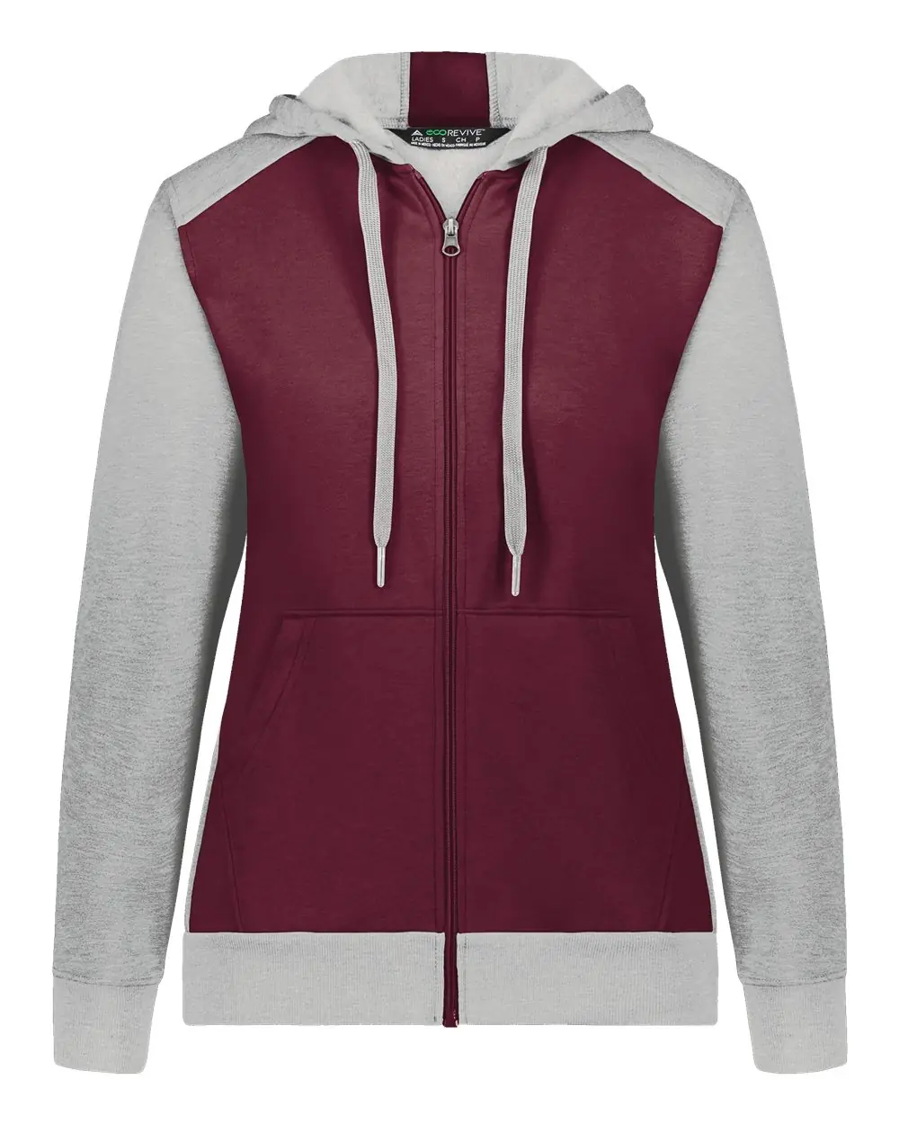 Augusta Sportswear Women's Eco Revive™ Three-Season Triblend Fleece Full-Zip Hooded Sweatshirt in Maroon/ Grey Heather
