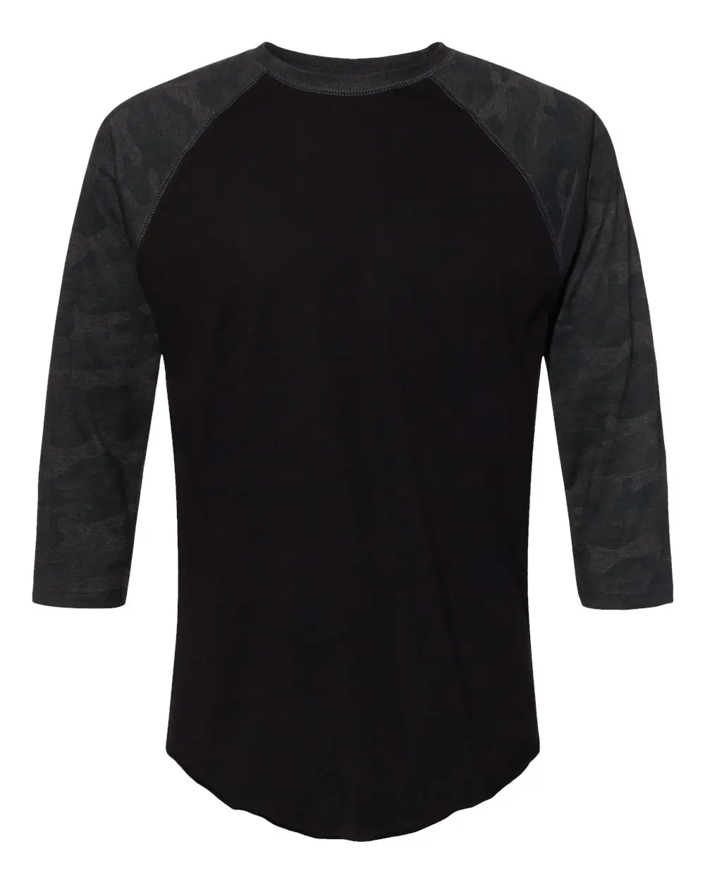 LAT Men's Baseball Fine Jersey Three-Quarter Sleeve Tee in Black/ Storm Camo