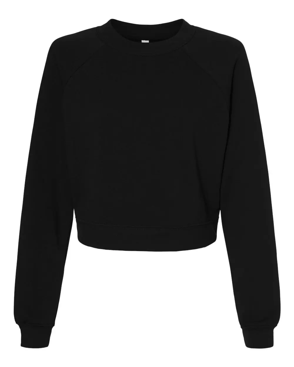 Bella + Canvas Women's Crop Raglan Fleece Crewneck Sweatshirt in Black
