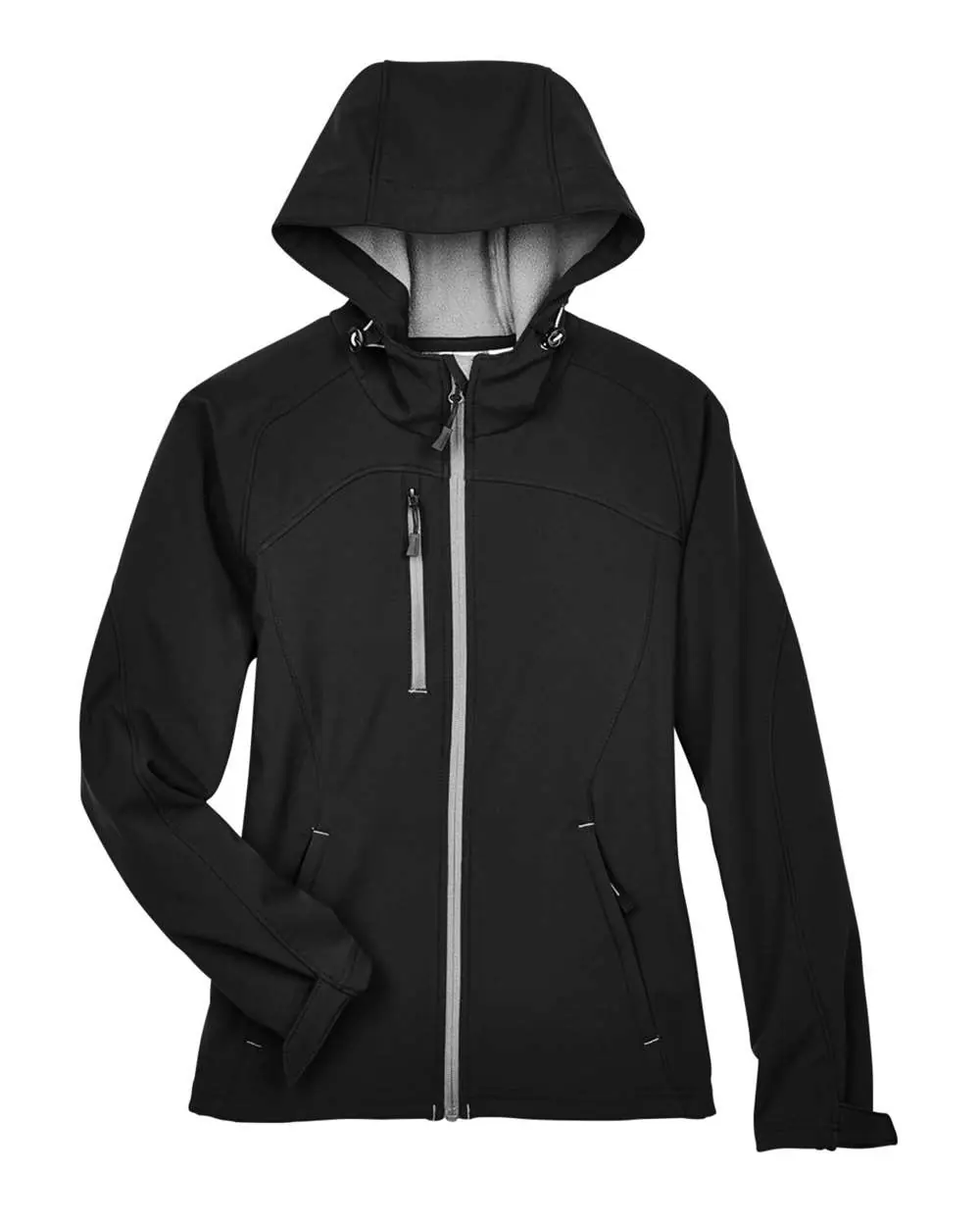 North End Women's Prospect Two-Layer Fleece Bonded Soft Shell Hooded Jacket in Black
