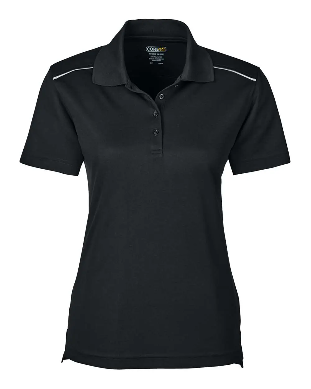 CORE365 Women's Radiant Performance Piqué Polo with Reflective Piping in Black