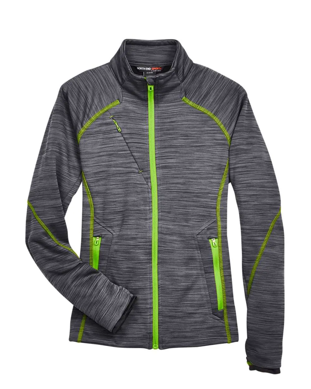 North End Women's Flux Mélange Bonded Fleece Jacket in Carbon/ Acid Green