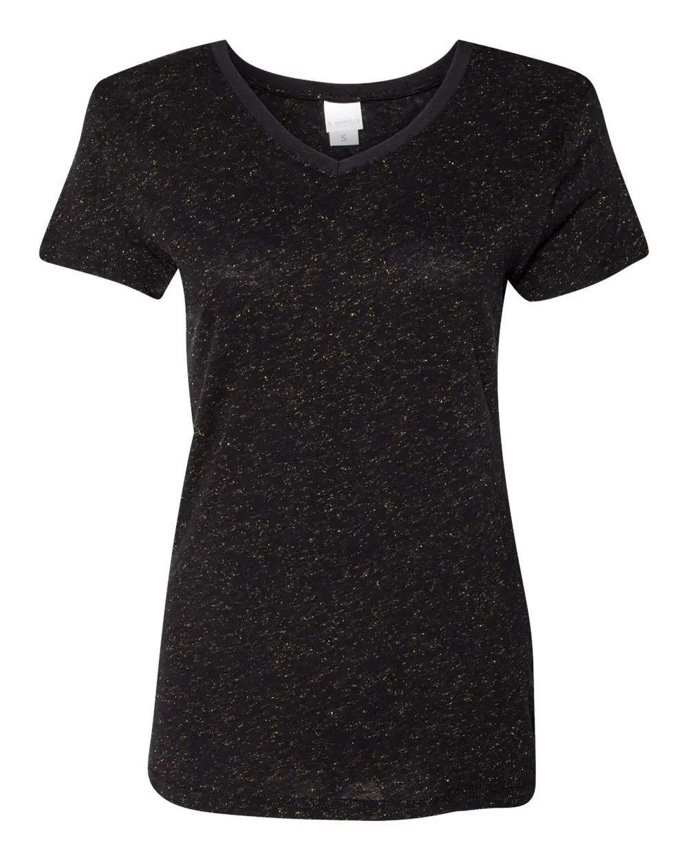 J. America Women’s Glitter V-Neck T-Shirt in Black/ Gold