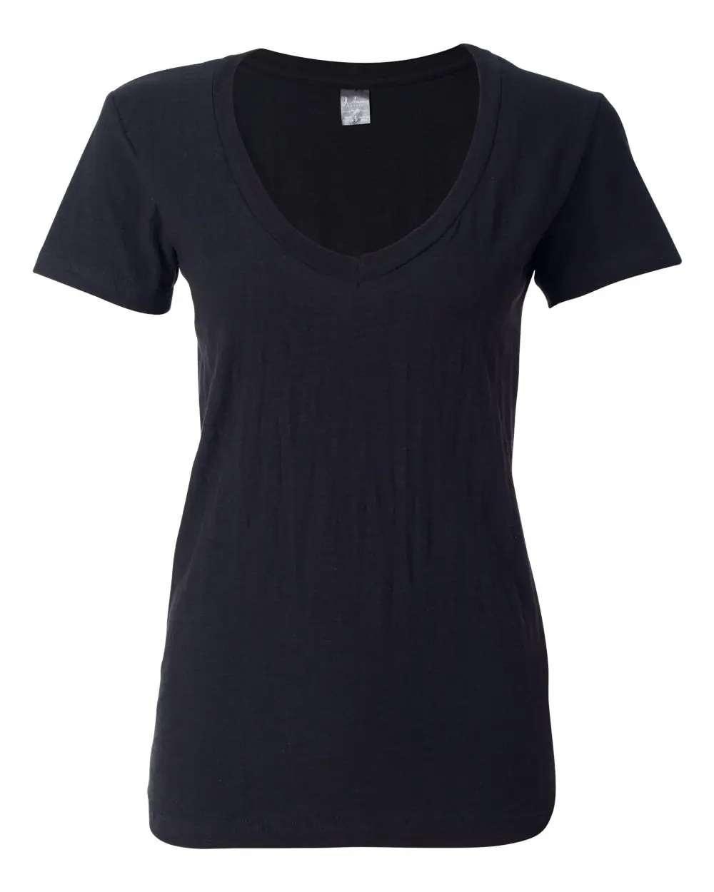 J. America Women's V-Neck Slub T-Shirt in Black