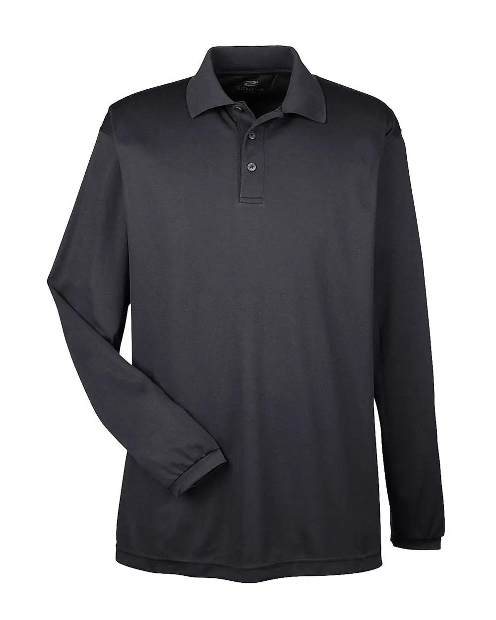 UltraClub Men's Cool & Dry Long Sleeve Mesh Piqué Polo in Black