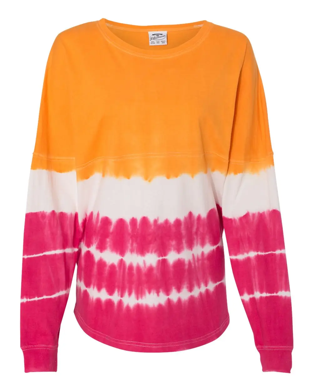 J. America Unisex Game Day Jersey Long Sleeve T-Shirt in Atomic Orange/ Cosmic Pink Tie-Dye