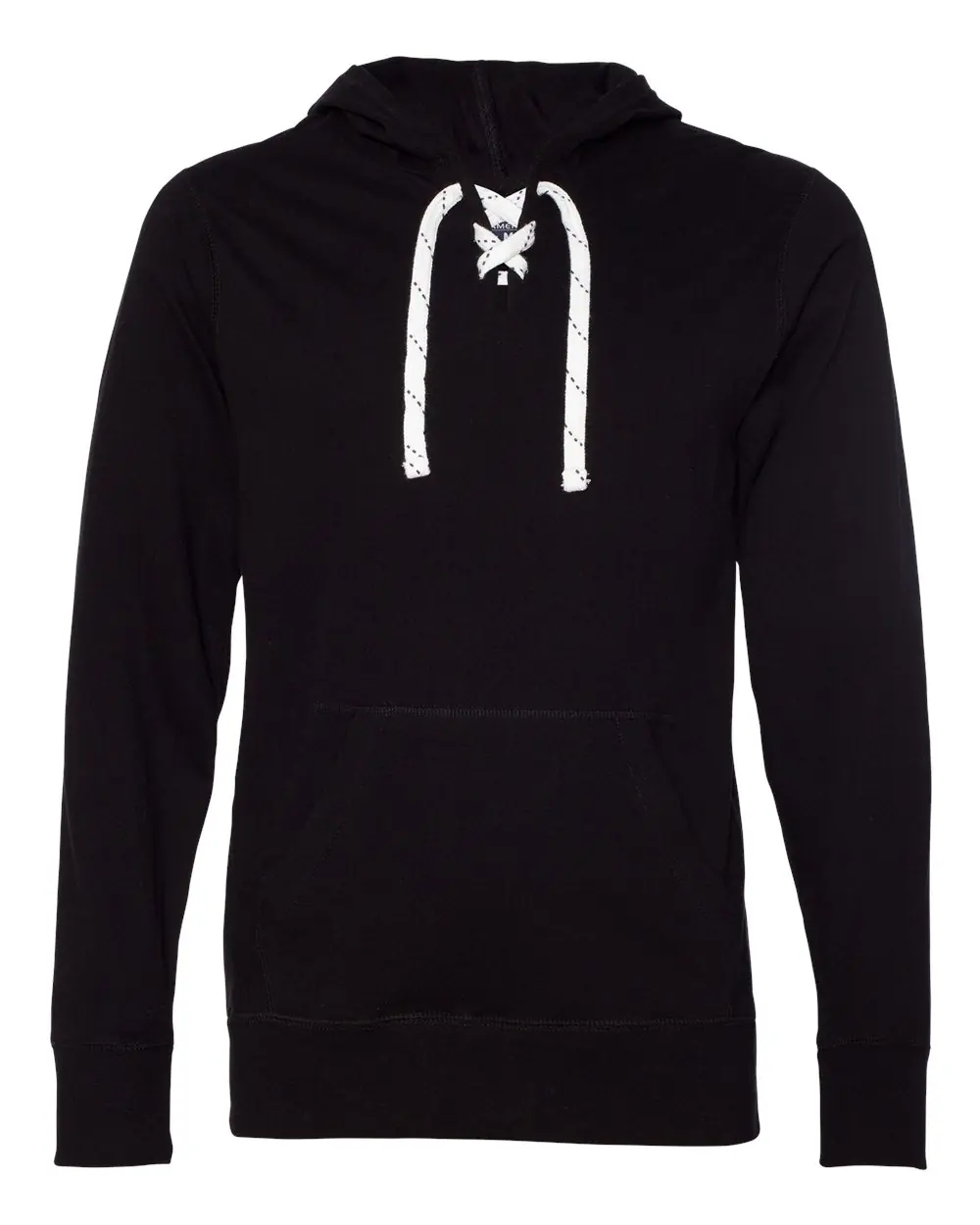J. America Unisex Jersey Sport Lace Hooded Pullover in Black