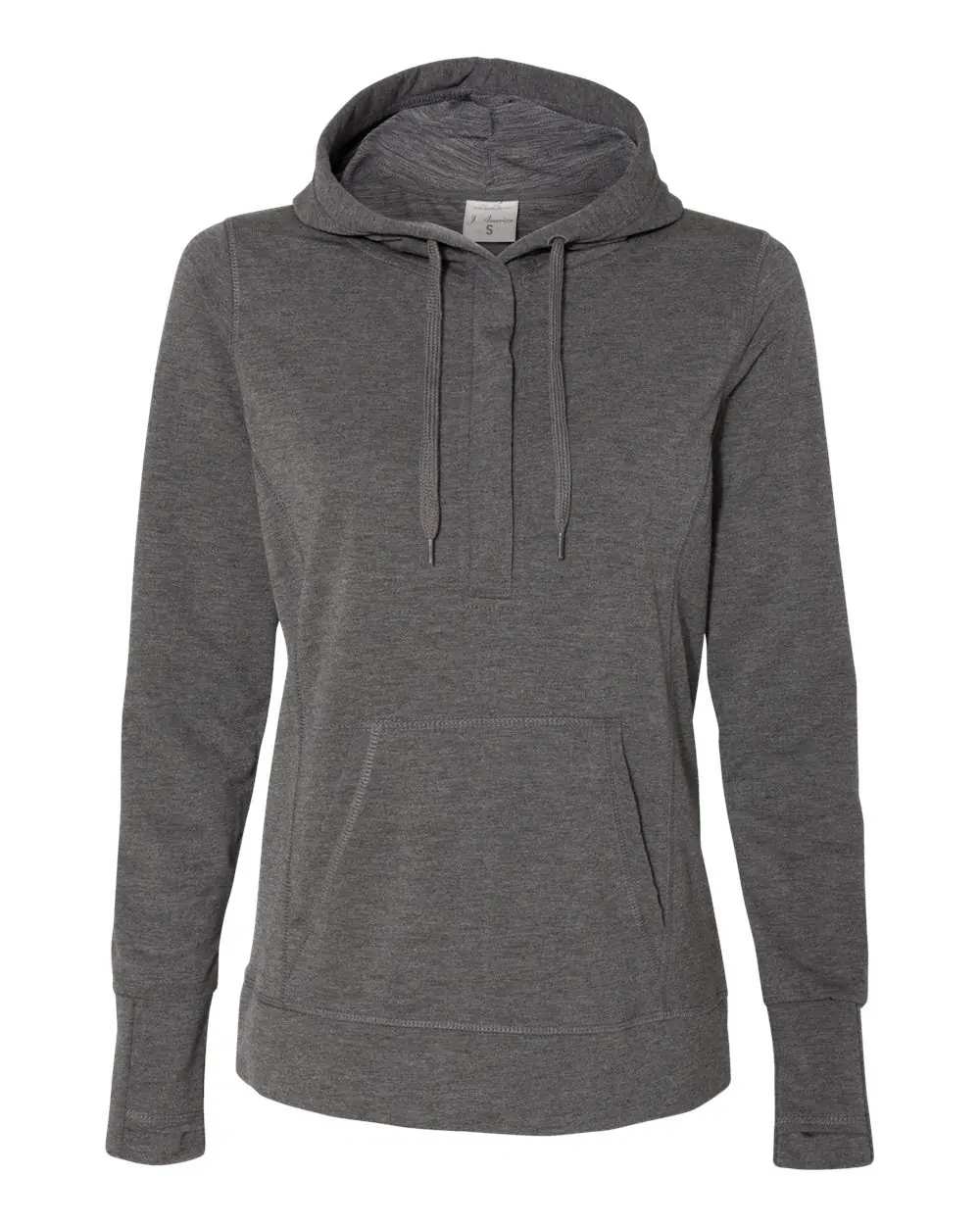J. America Women’s Omega Stretch Snap-Placket Hooded Sweatshirt in Charcoal Triblend