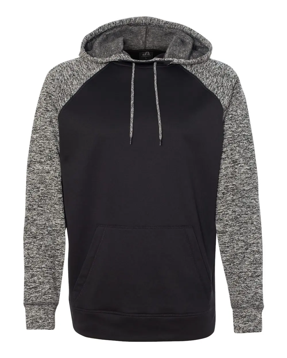 J. America Men's Colorblocked Cosmic Fleece Hooded Sweatshirt in Black/ Charcoal Fleck