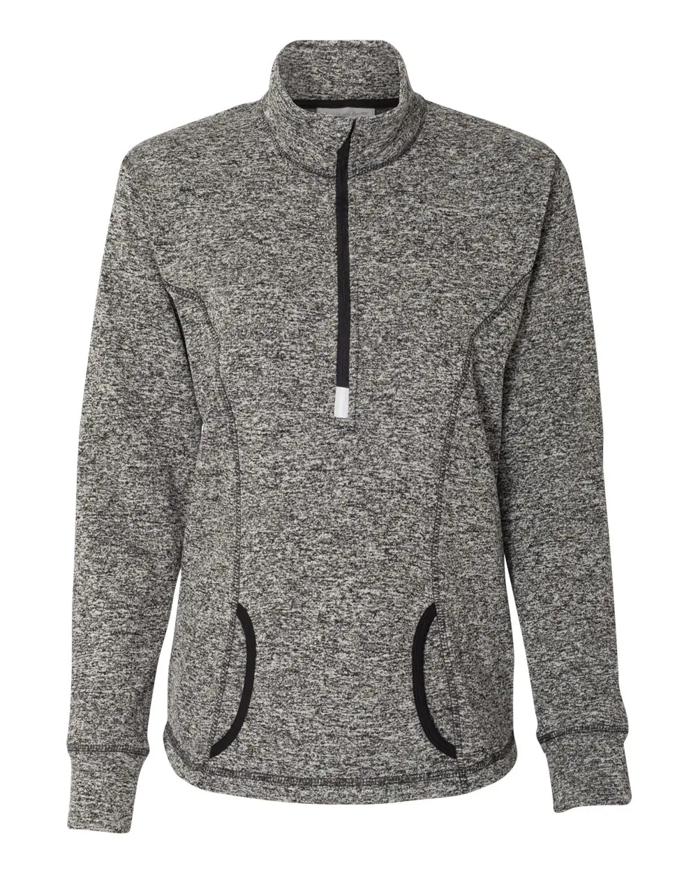 J. America Women's Cosmic Fleece Quarter-Zip Pullover in Charcoal Fleck/ Black