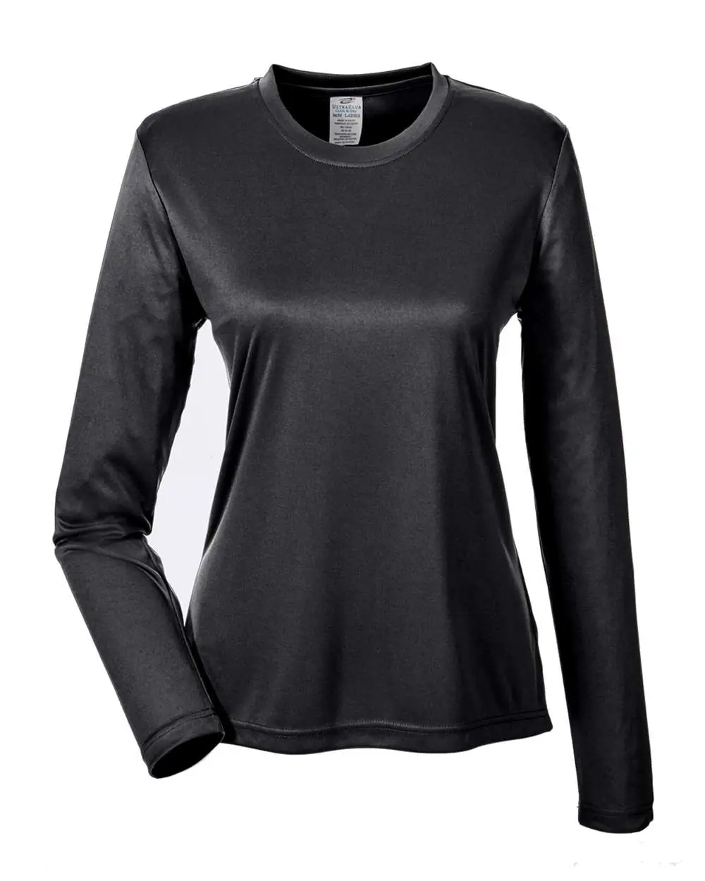UltraClub Women's Cool & Dry Performance Long Sleeve Top in Black