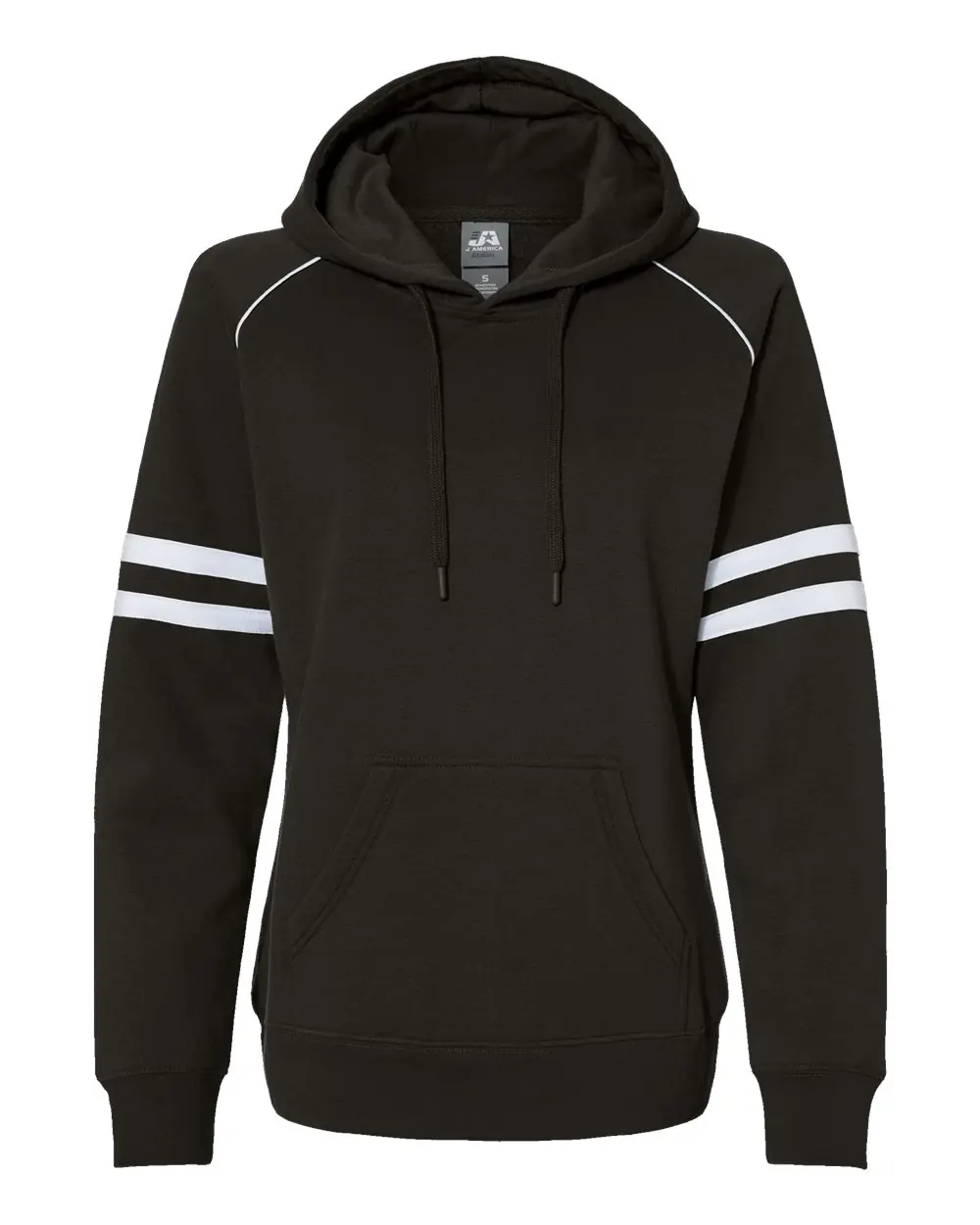 J. America Women's Varsity Fleece Piped Hooded Sweatshirt in Black