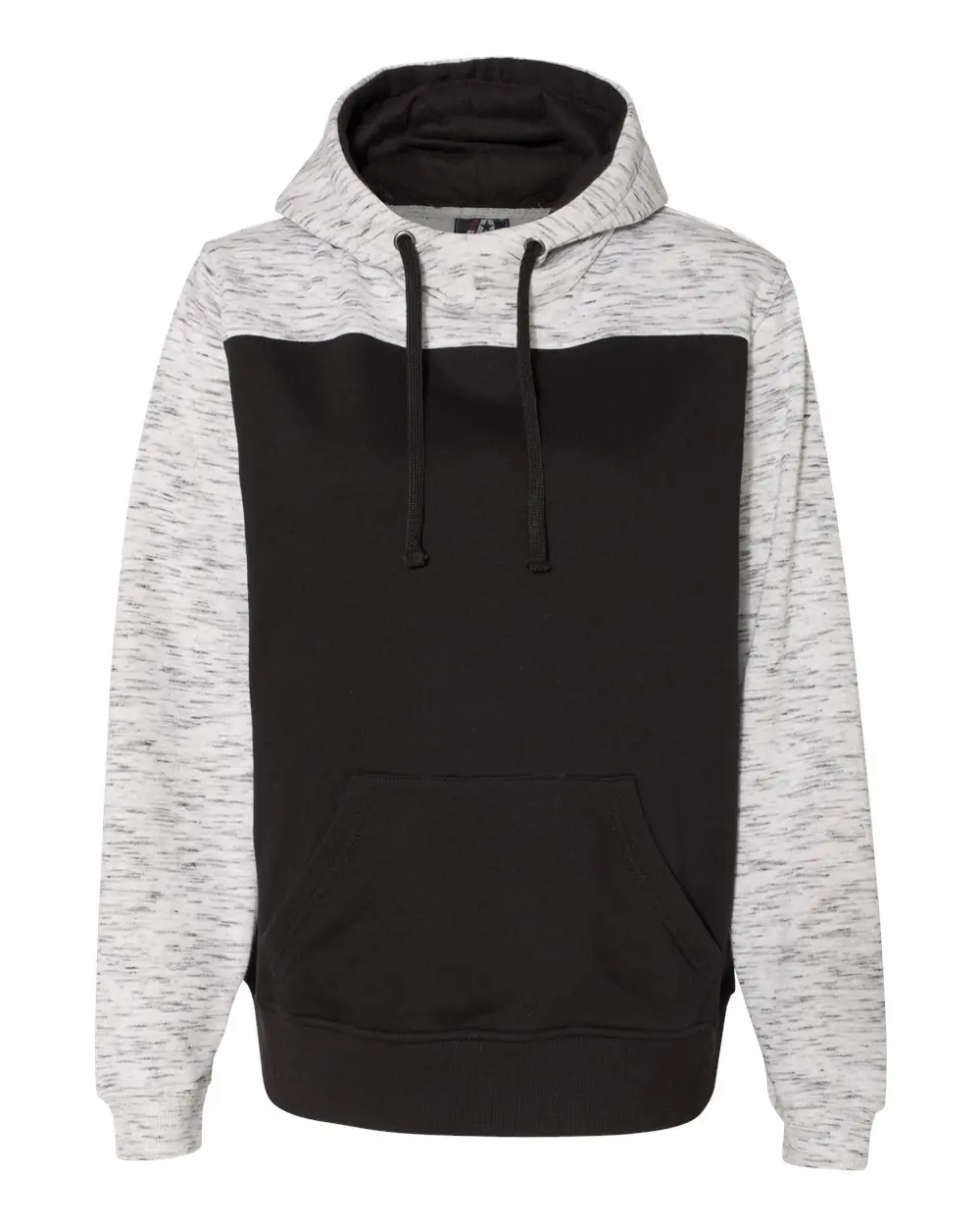 J. America Men's Mélange Fleece Colorblocked Hooded Sweatshirt in Black/ White