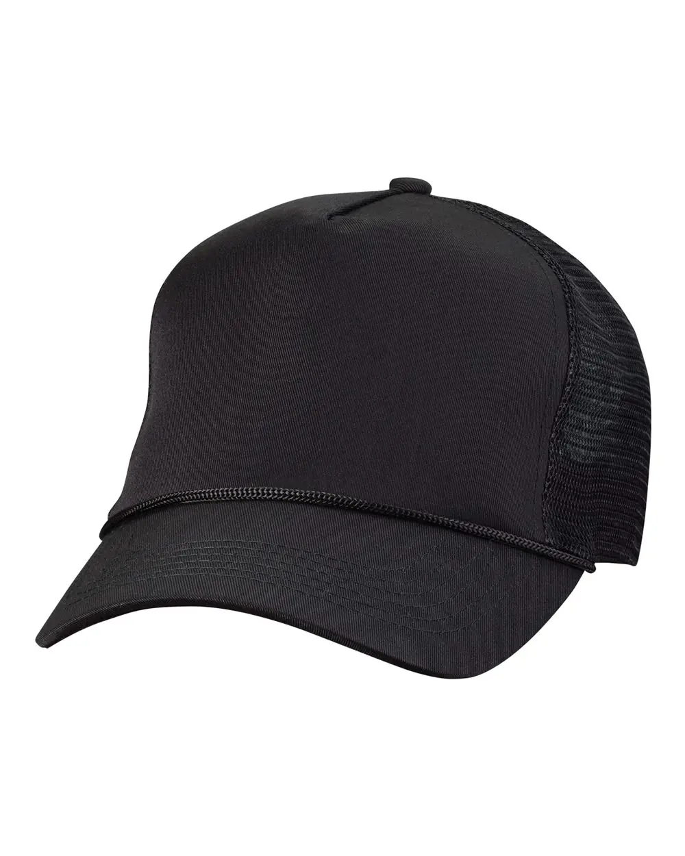 Valucap Five-Panel Trucker Cap in Black