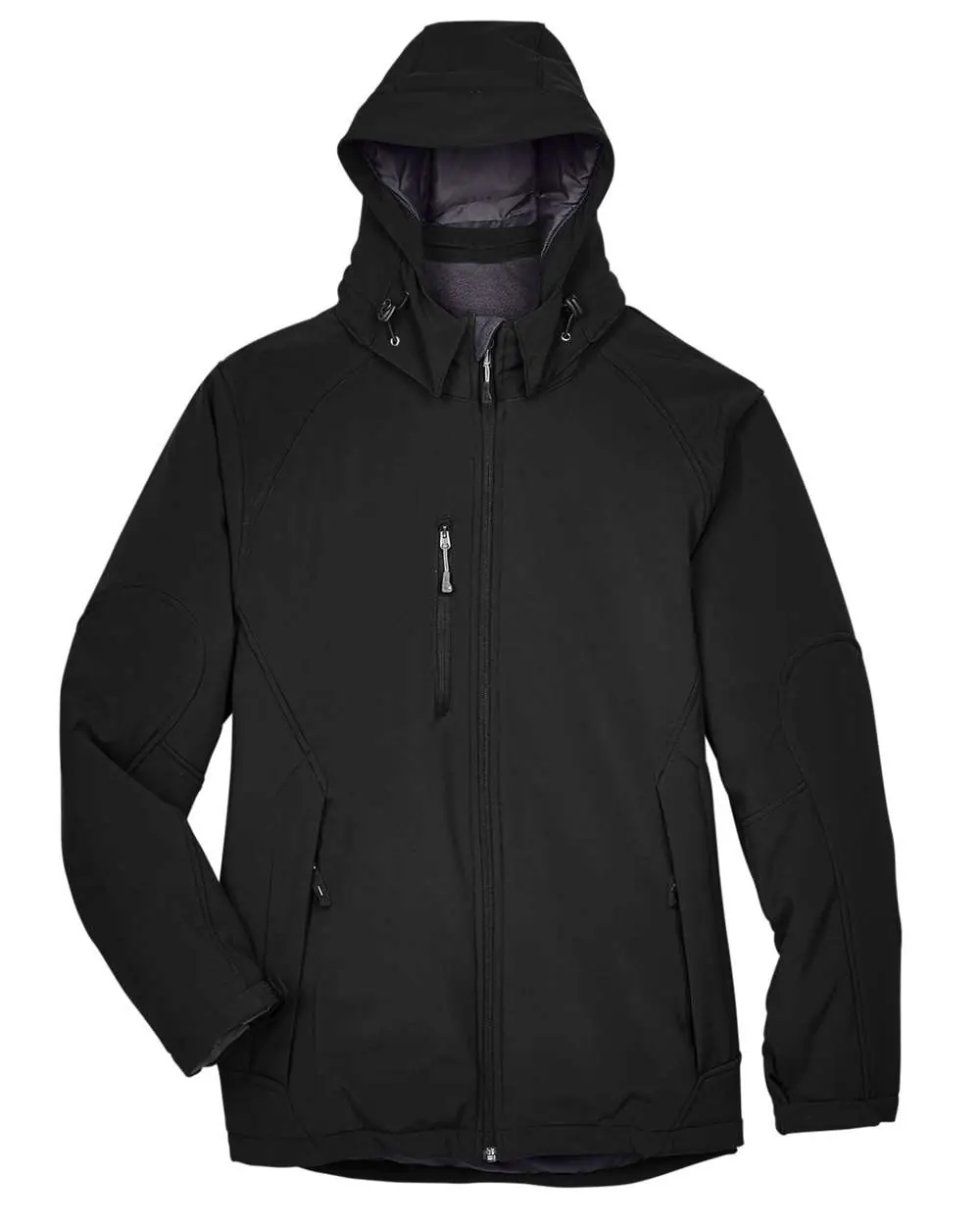 North End Men's Glacier Insulated Three-Layer Fleece Soft Shell Hood Jacket with Detachable Hood in Black