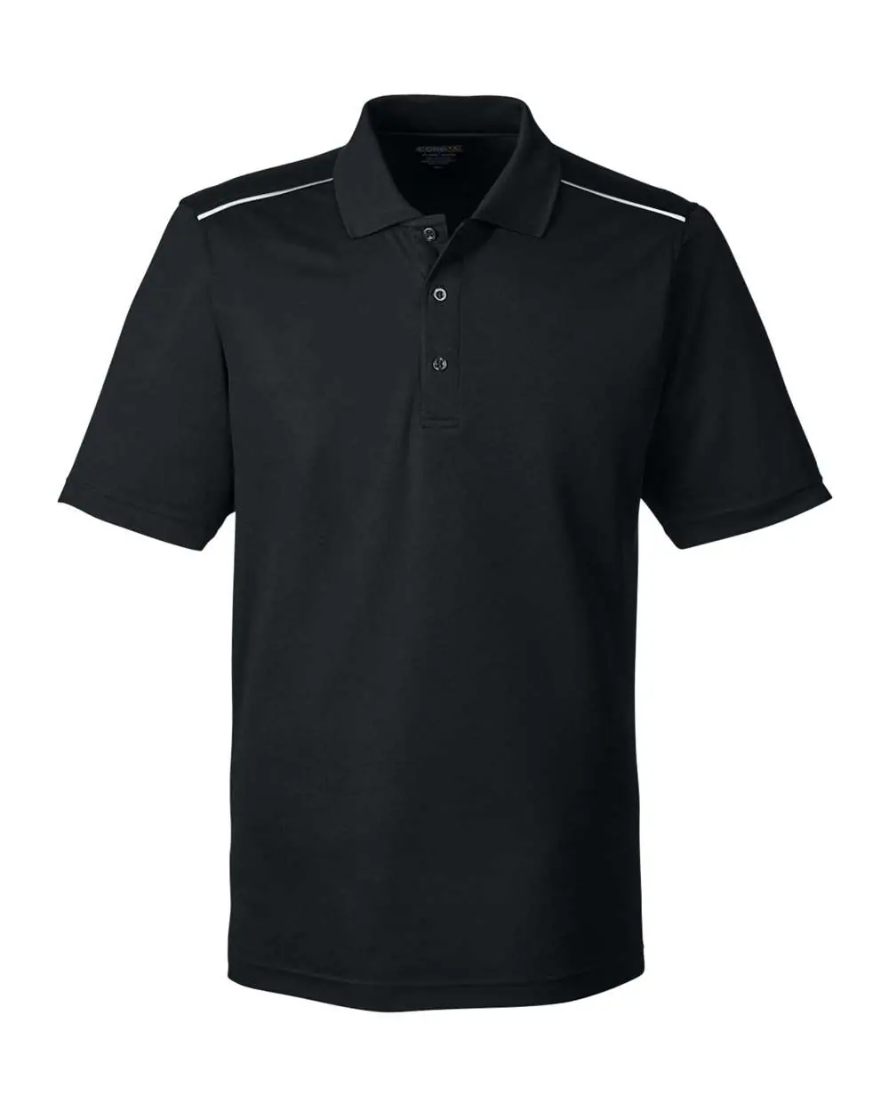 CORE365 Men's Radiant Performance Piqué Polo with Reflective Piping in Black