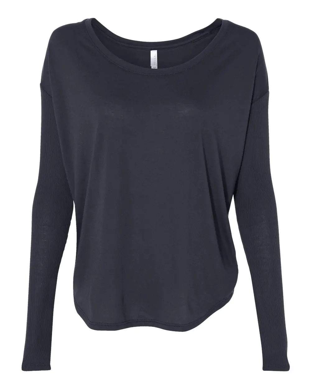 Bella + Canvas Women’s Flowy 2x1 Ribbed Long Sleeve Tee in Midnight