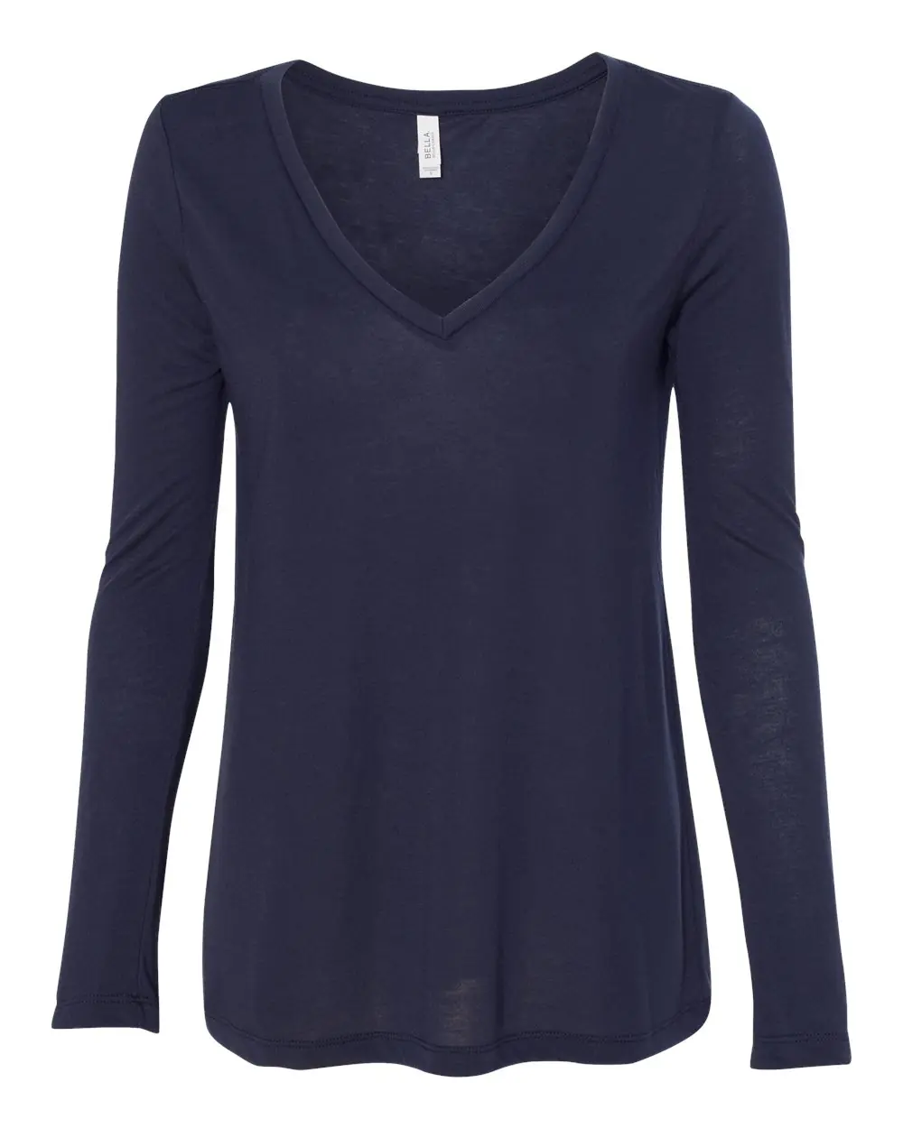 Bella + Canvas Women's Flowy Long Sleeve V-Neck Tee in Midnight