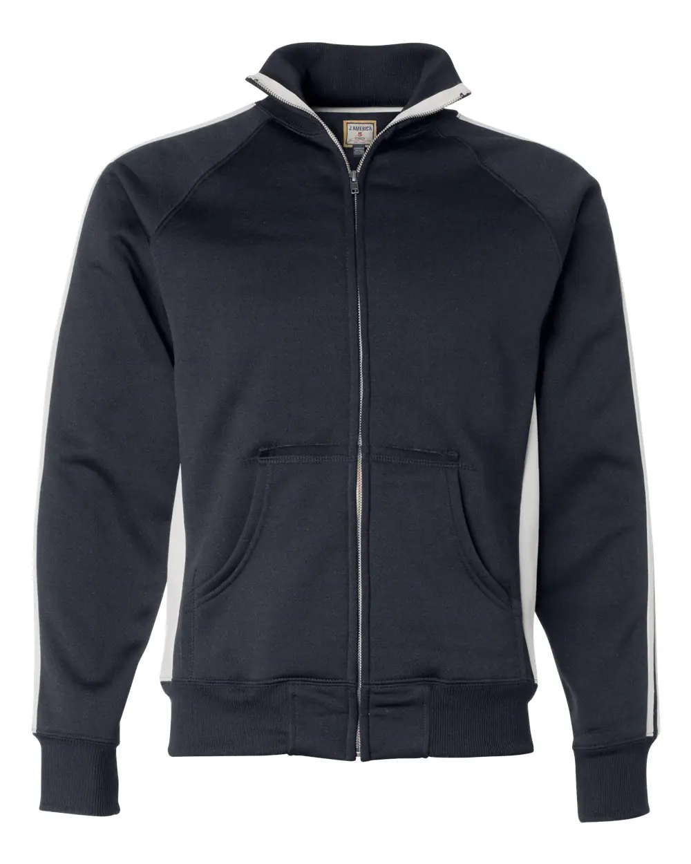 J. America Men's Vintage Polyester Fleece Track Jacket in Navy/ White