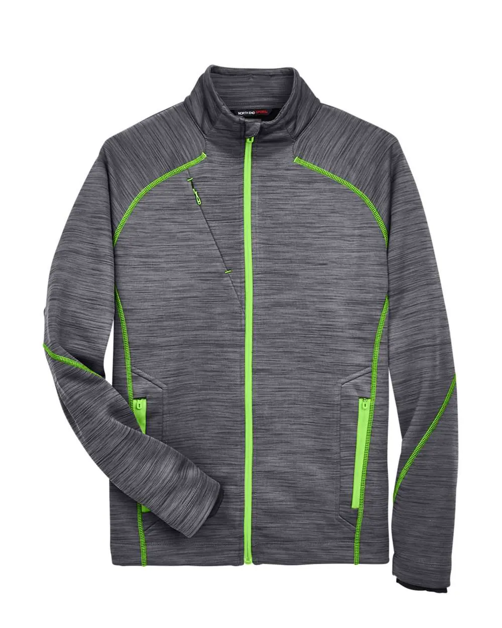 North End Men's Flux Mélange Bonded Fleece Jacket in Carbon/ Acid Green