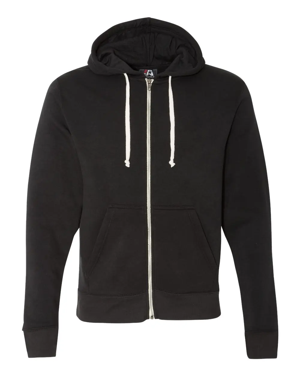 J. America Men's Triblend Full-Zip Hooded Sweatshirt in Black Solid