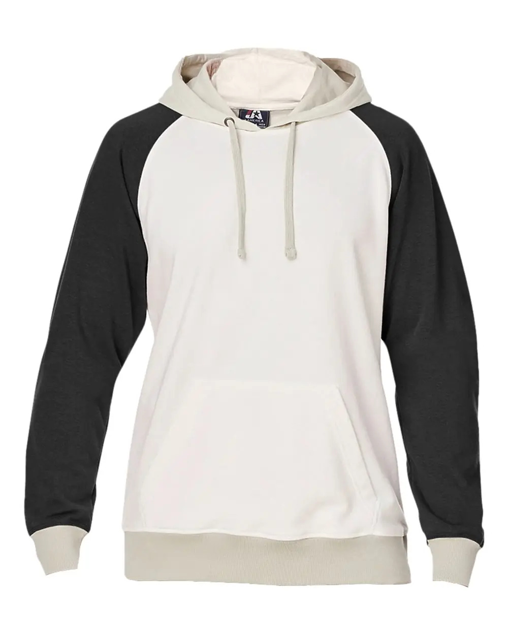 J. America Unisex Vintage Tricolor Hooded Sweatshirt in Antique White/ Black