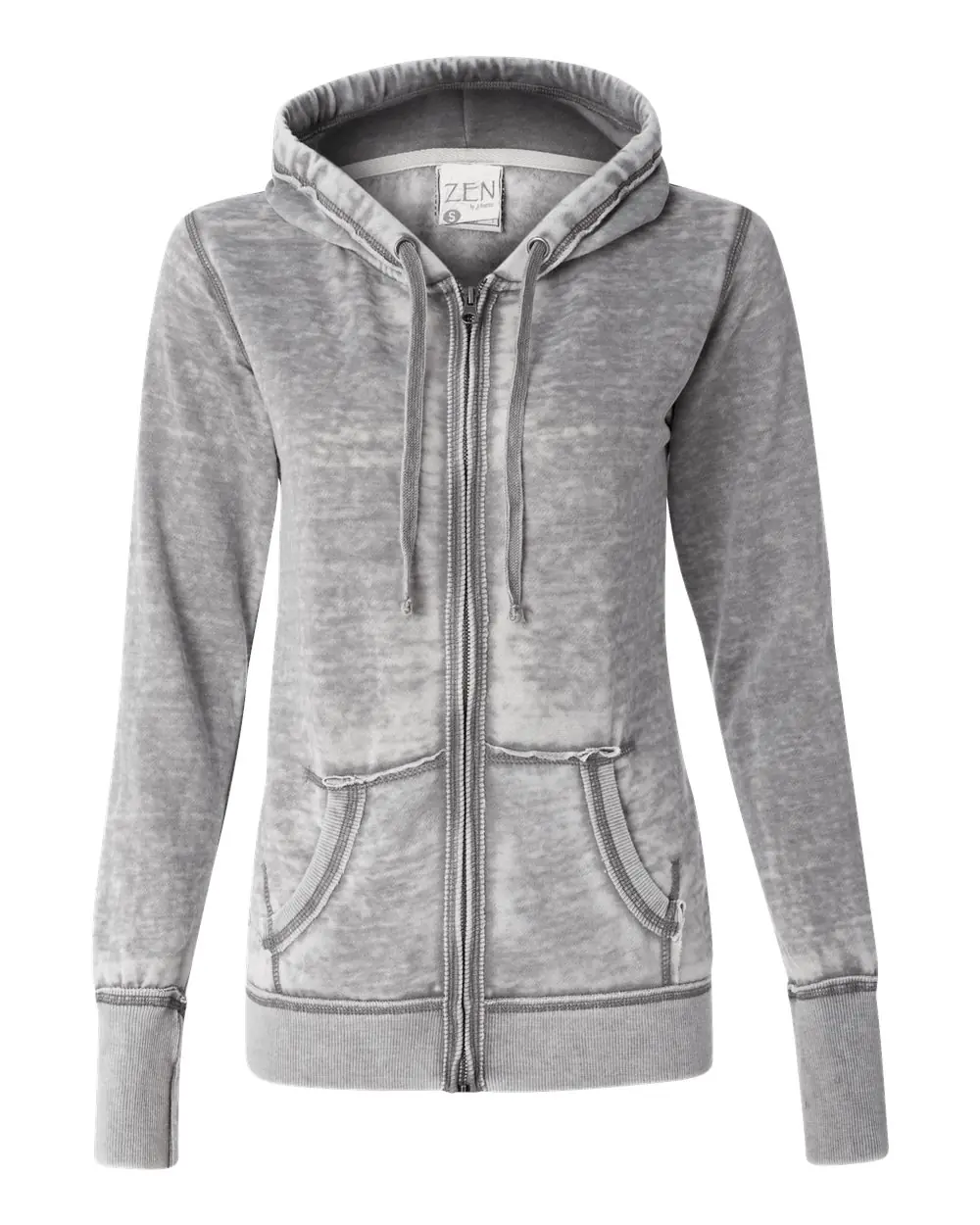 J. America Women's Zen Fleece Full-Zip Hooded Sweatshirt in Cement