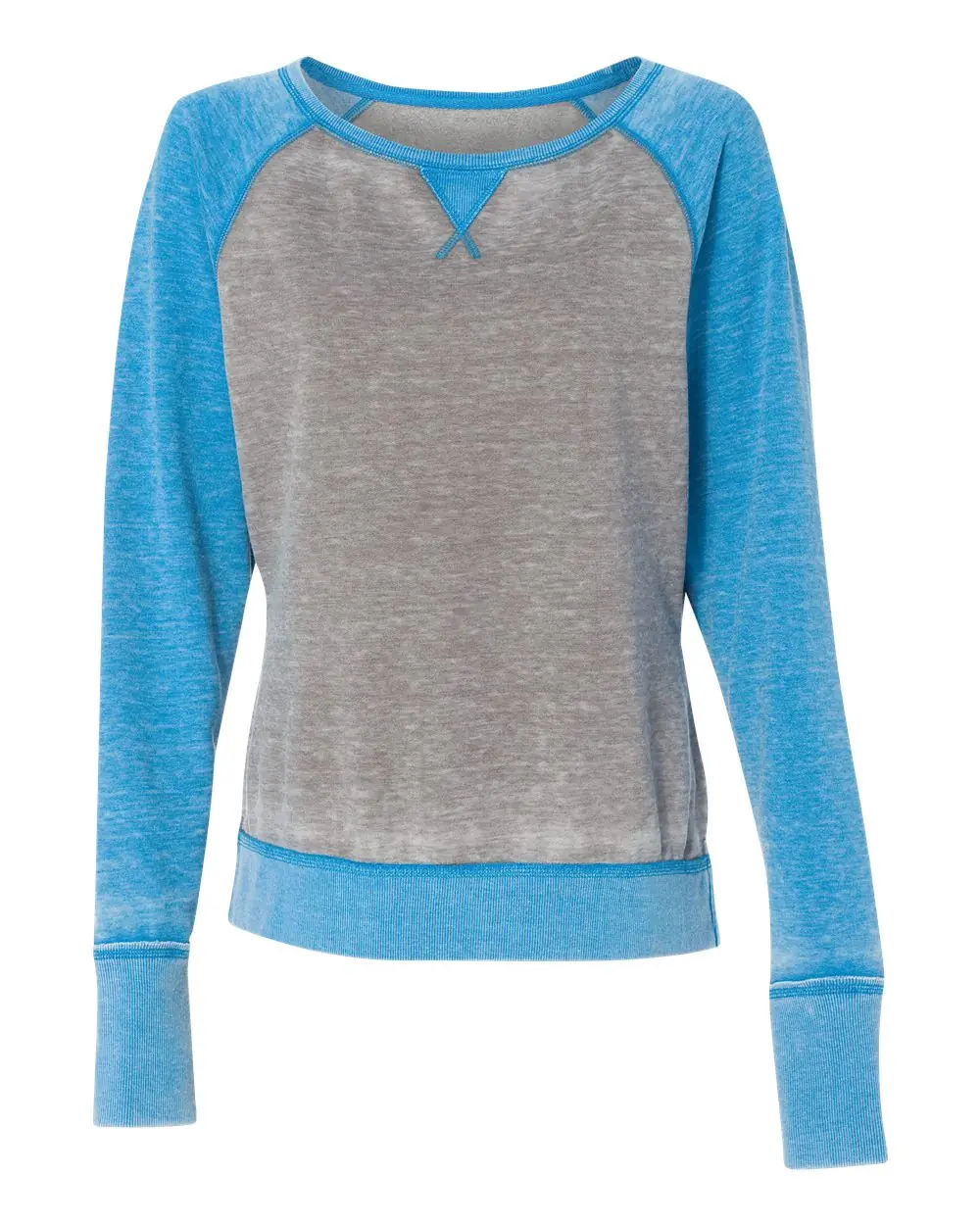 J. America Women’s Zen Fleece Raglan Sweatshirt in Cement/ Oceanberry