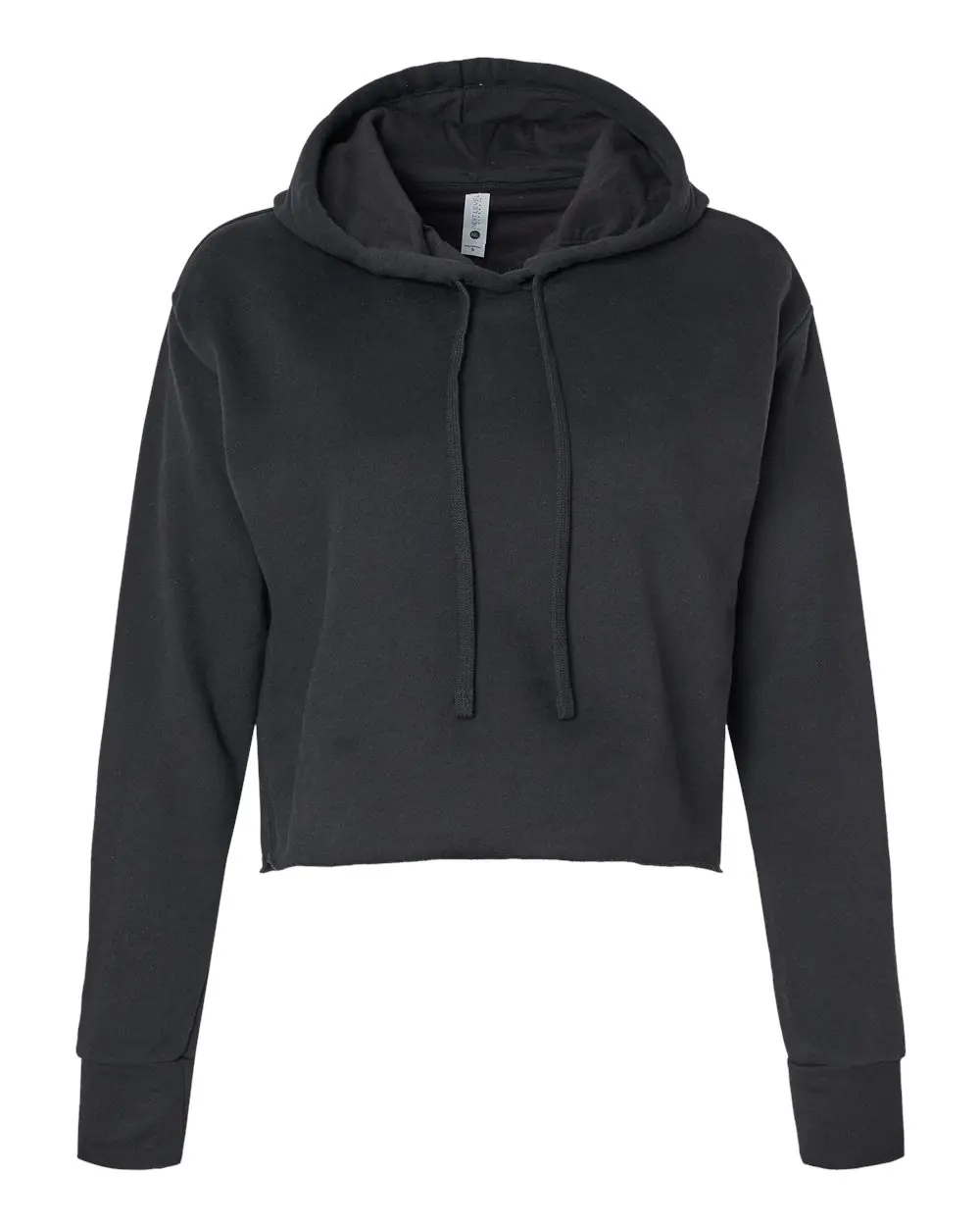 Next Level Apparel Women's Laguna Sueded Raw Edge Crop Hoodie Sweatshirt in Black