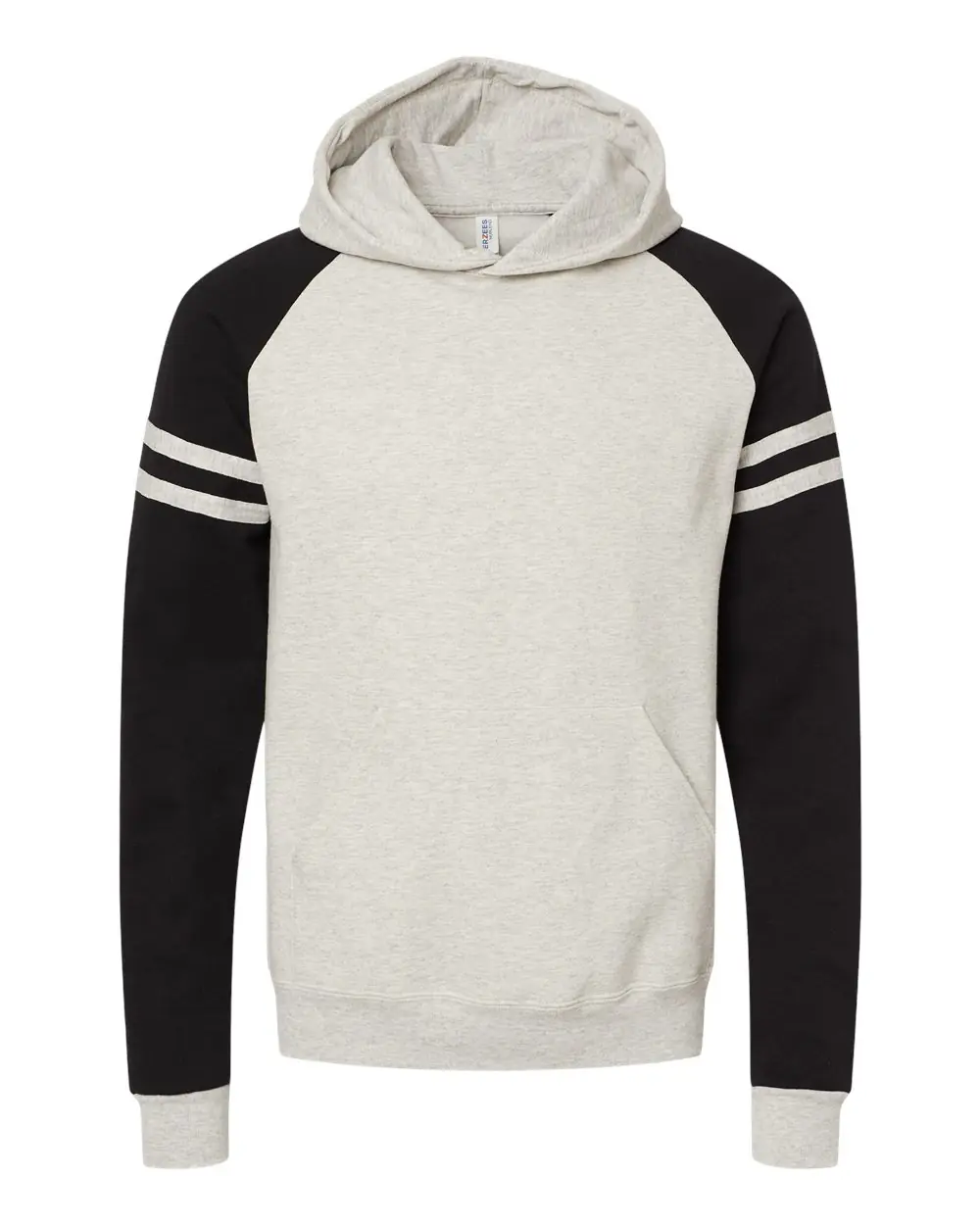 Jerzees Unisex Nublend® Varsity Colorblocked Raglan Hooded Sweatshirt in Oatmeal Heather/ Black Ink