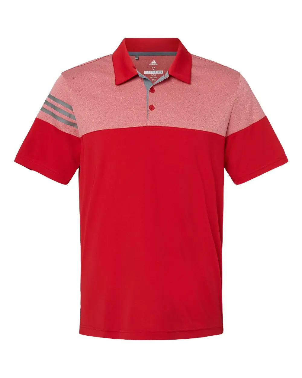 Adidas Men's Heathered 3-Stripes Colorblocked Polo in Power Red