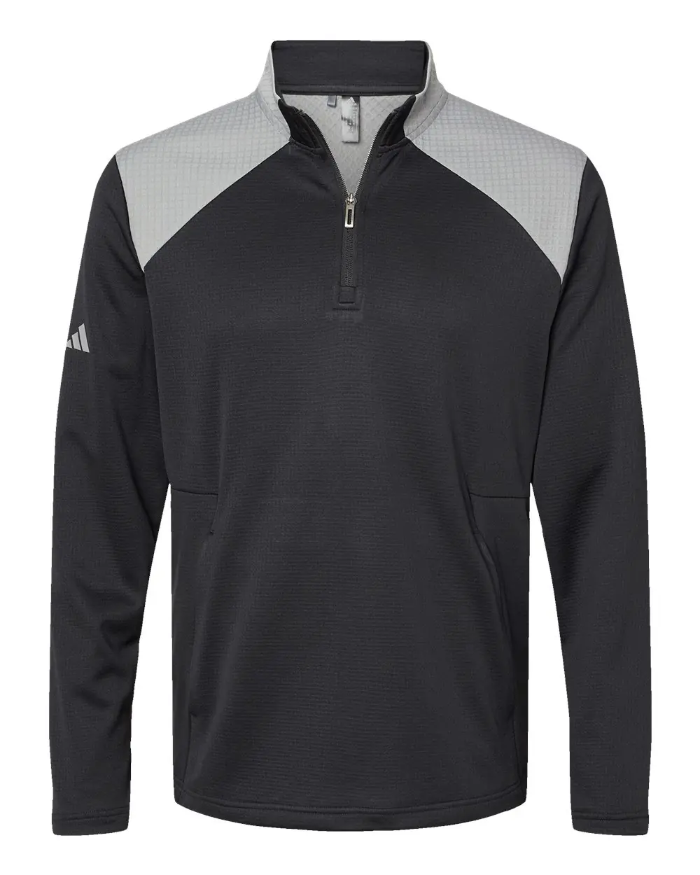 Adidas Men's Textured Mixed Media Quarter-Zip Pullover in Black/ Grey Three