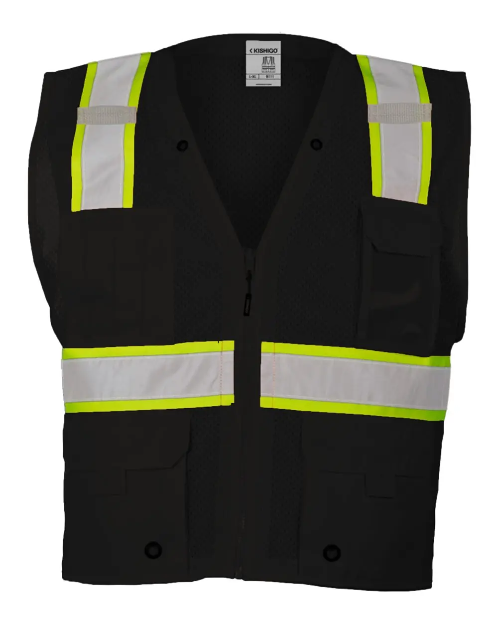 Kishigo Unisex EV Series® Enhanced Visibility Multi-Pocket Mesh Vest in Black/ Lime - B100