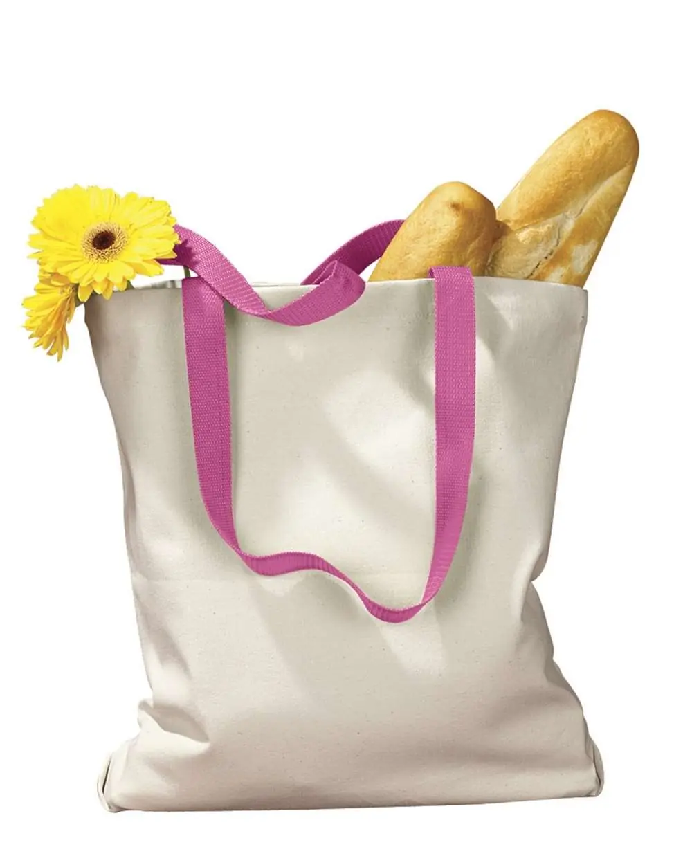 BAGedge Canvas Tote with Contrast-Color Handles in Natural/ Hot Pink