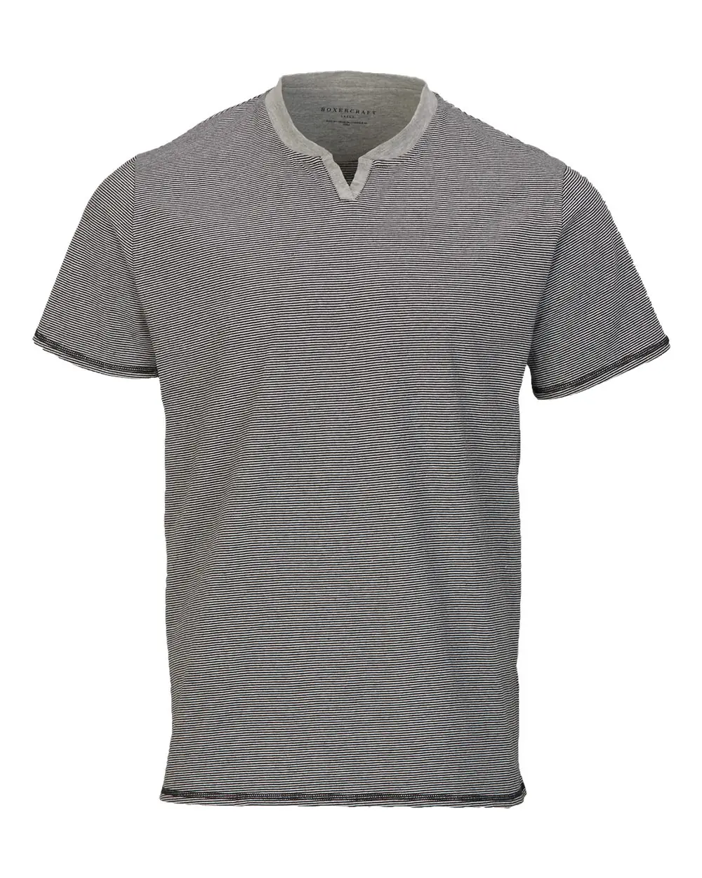 Boxercraft Men's Striped V-Notch T-Shirt in Black/ White
