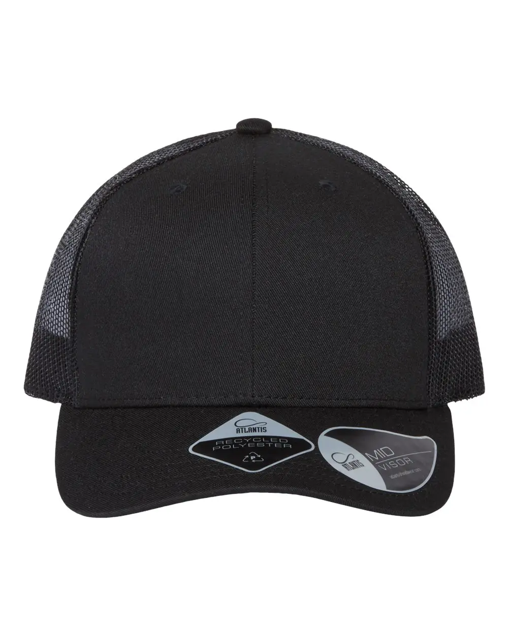 Atlantis Headwear Sustainable Trucker Cap in Black/ Black