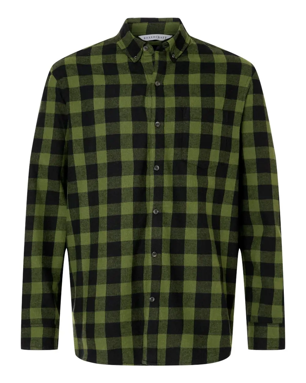 Boxercraft Men's Flannel Button Down Shirt in Army/ Black Buffalo