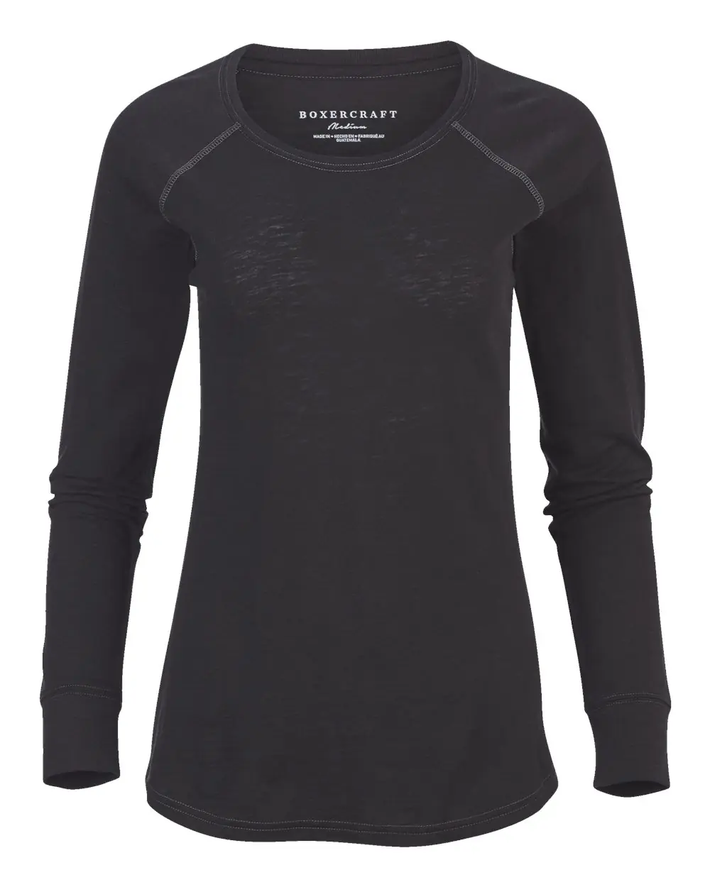 Boxercraft Women's Solid Preppy Patch Long Sleeve T-Shirt in Black