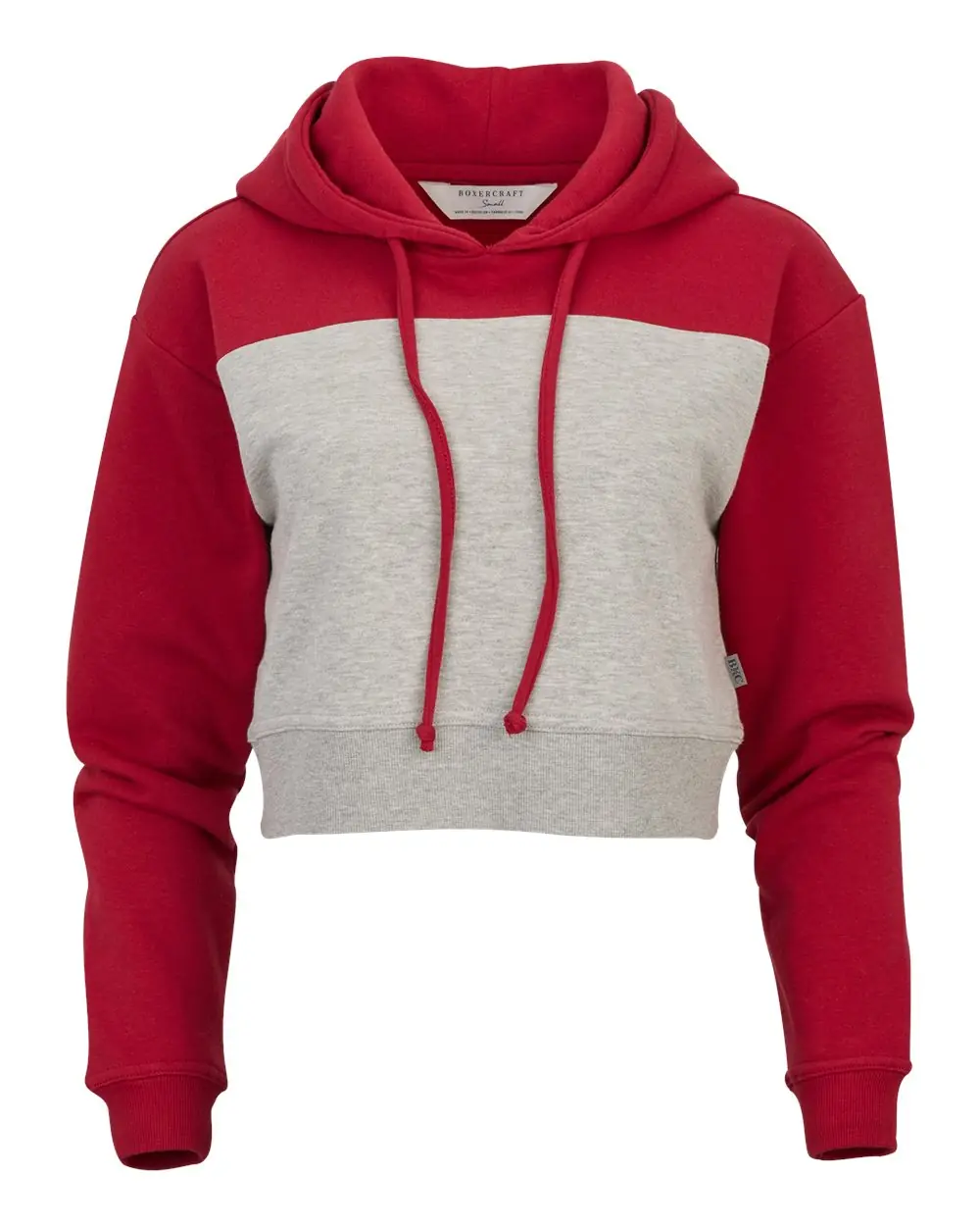 Boxercraft Women's Cropped Fleece Hooded Sweatshirt in Brick Red/ Oxford Heather