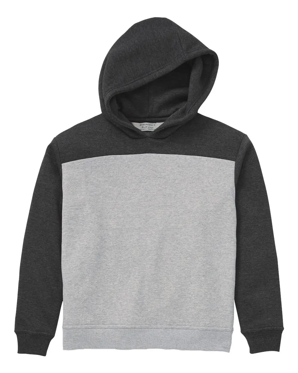 Boxercraft Youth Colorblocked Hooded Sweatshirt in Charcoal Heather/ Oxford