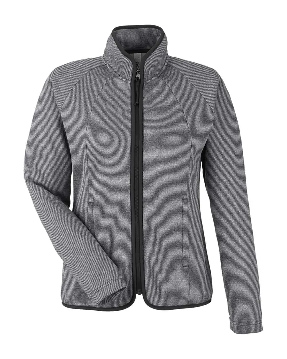 CORE365 Women's Venture Heathered Stripe Full-Zip Jacket in Black/ White