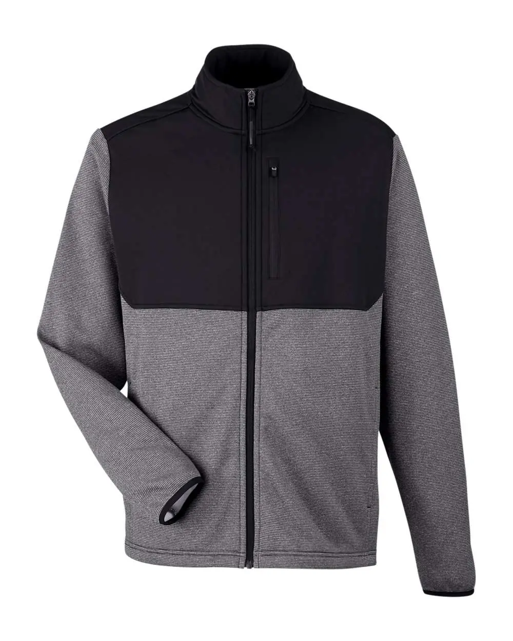 CORE365 Men's Venture Heathered Stripe Hybrid Jacket in Black/ White
