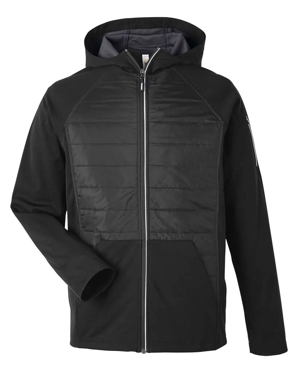 CORE365 Unisex Techno Lite Hybrid Hooded Jacket in Black