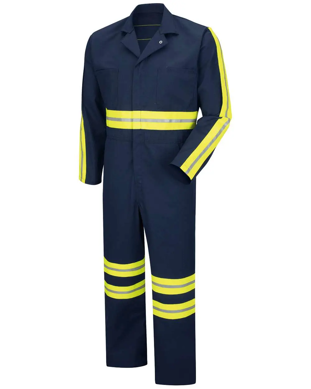 Red Kap Men's Enhanced Visibility Action Back Coverall in Navy/ Yellow Trim