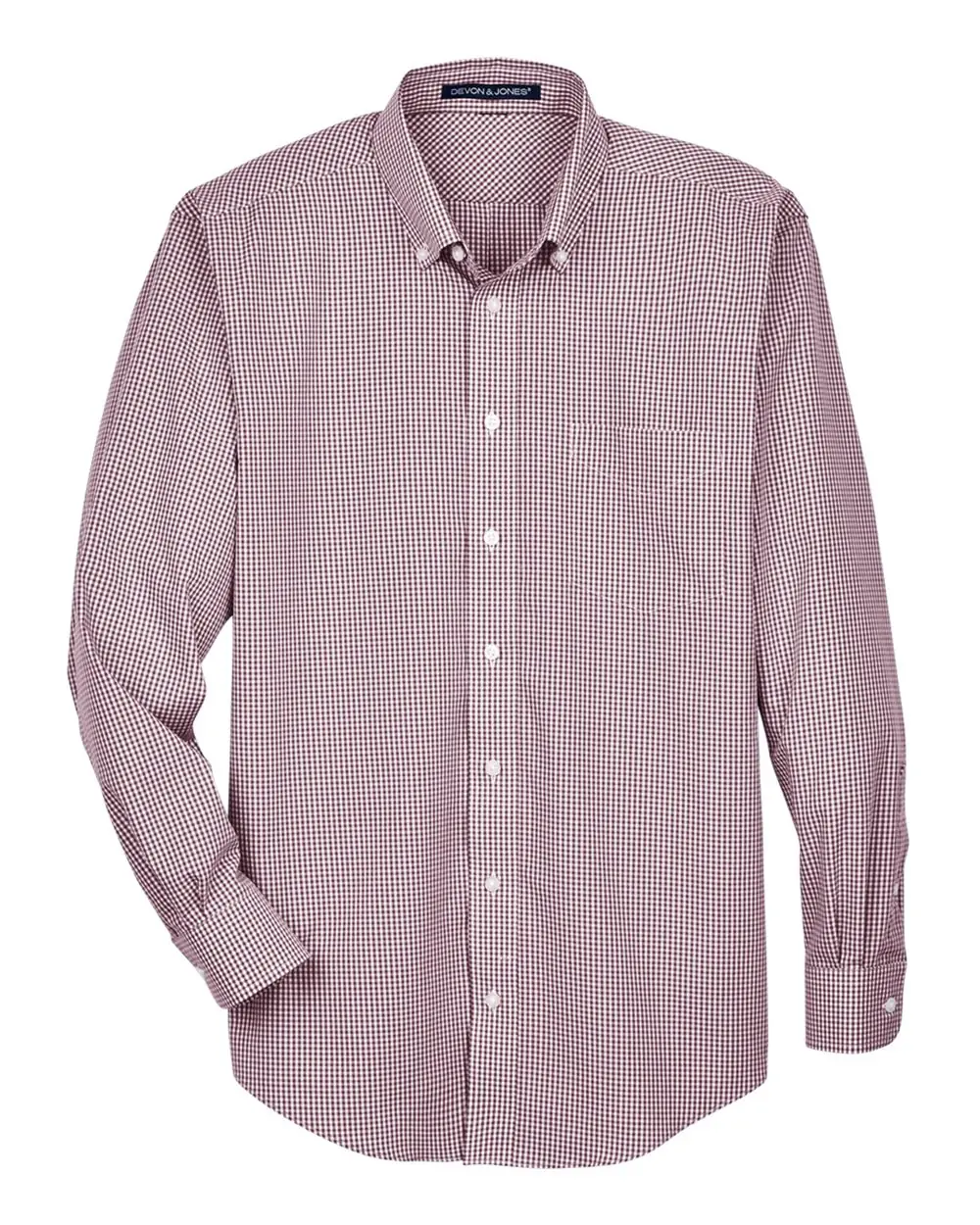 Devon & Jones Men's Crown Collection® Gingham Check Woven Dress Shirt in Burgundy