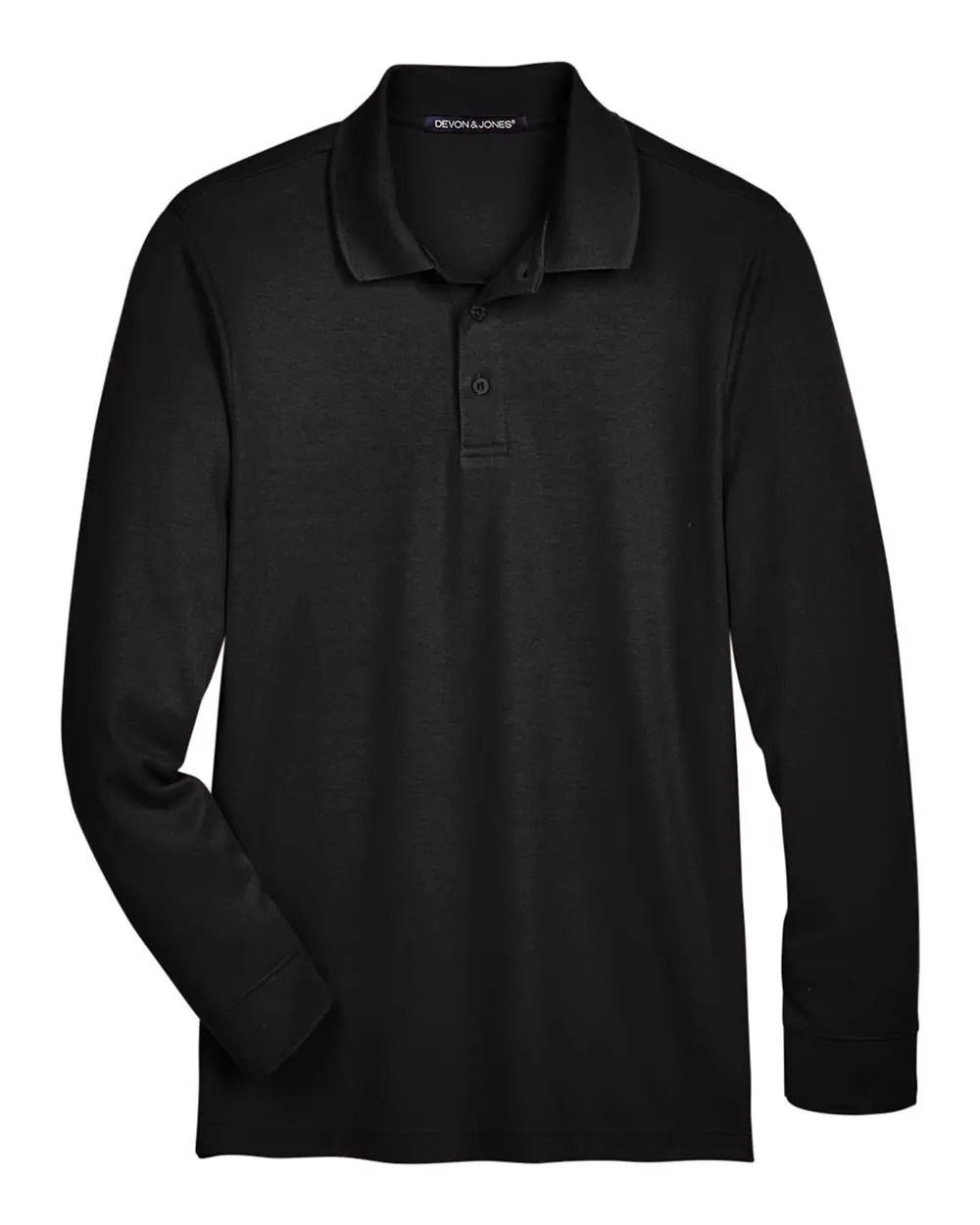 Devon & Jones Men's Tall CrownLux Performance® Plaited Long Sleeve Polo in Black