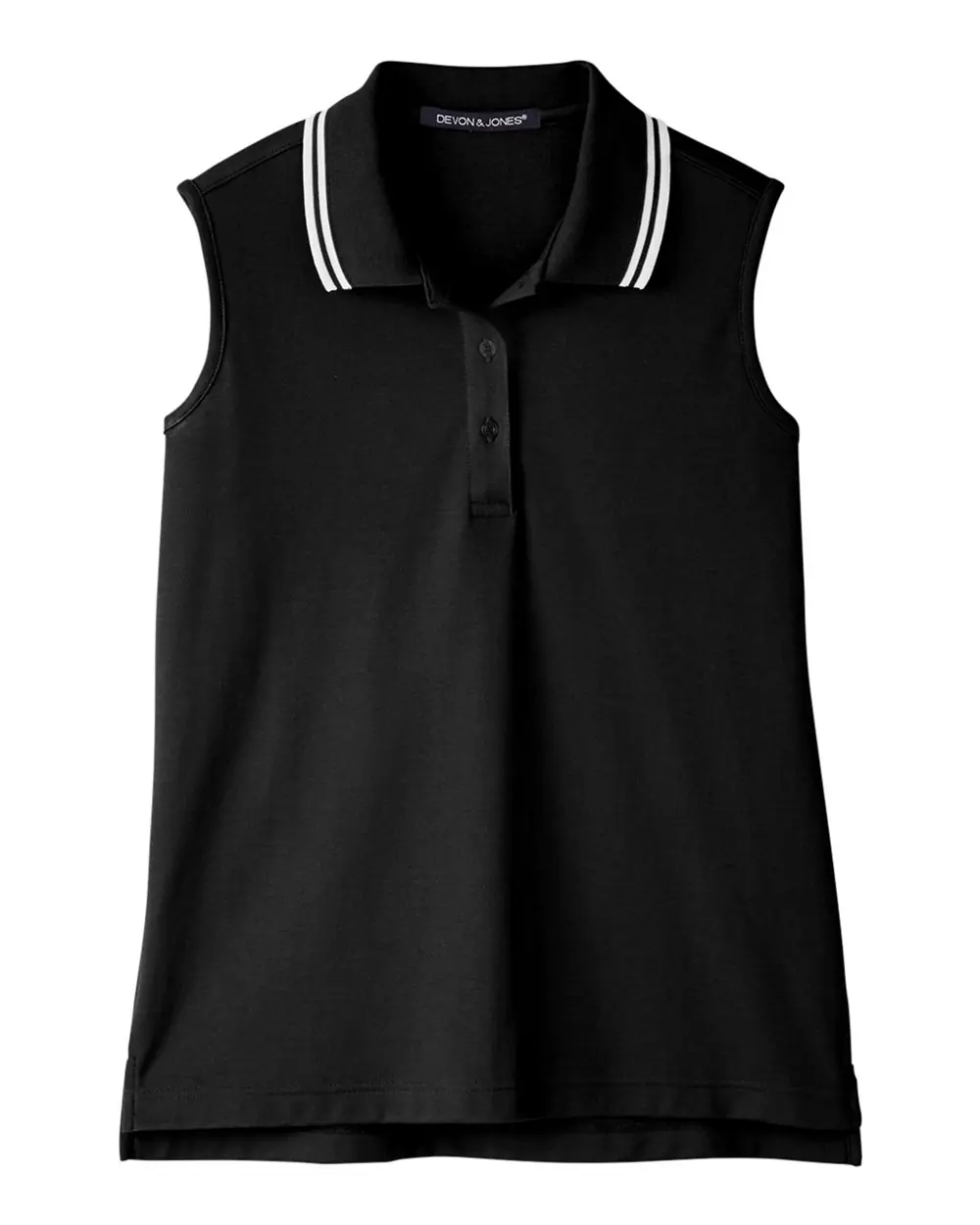 Devon & Jones Women's CrownLux Performance® Plaited Tipped Sleeveless Polo in Black/ White