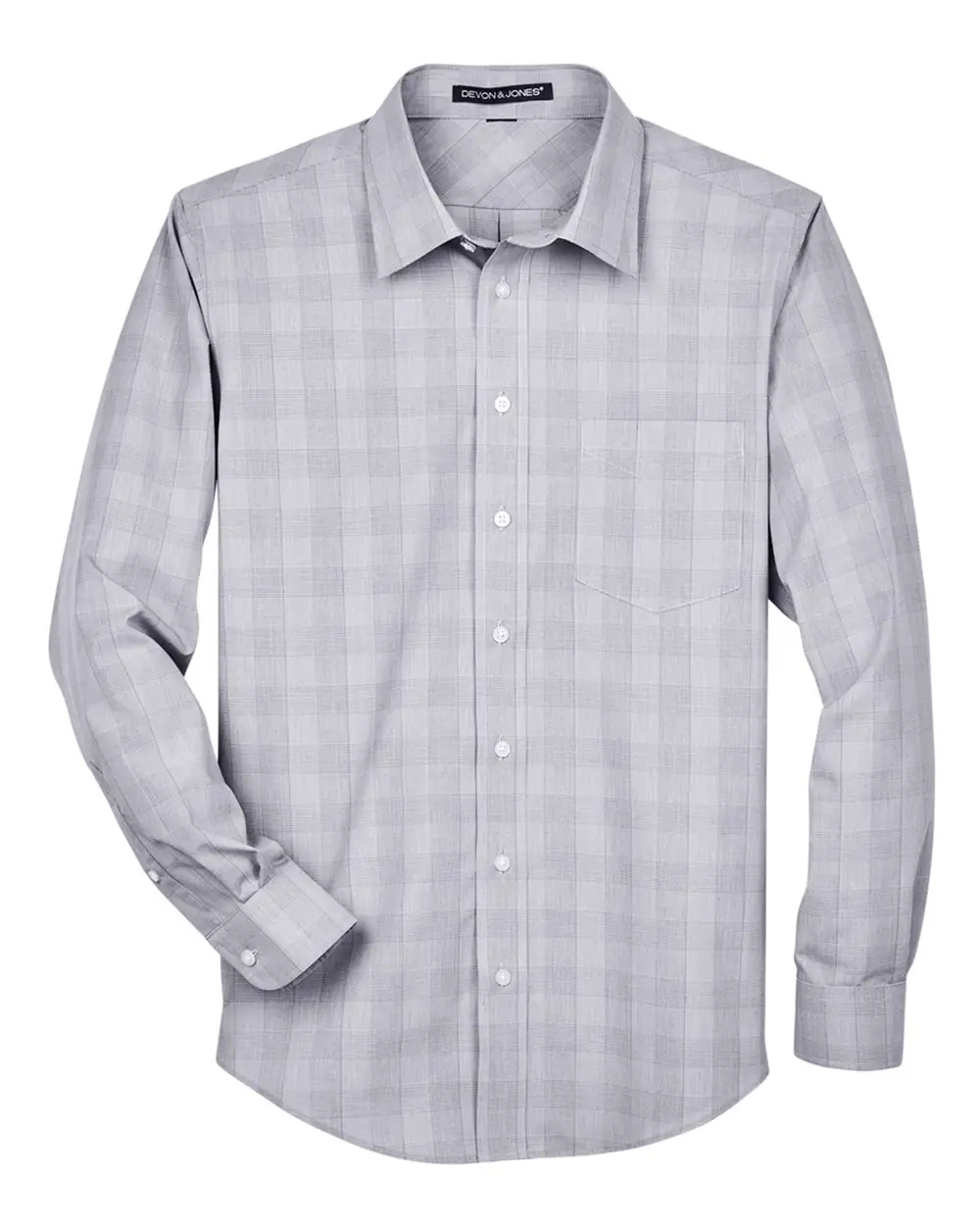 Devon & Jones Men's Crown Collection® Glen Plaid Woven Dress Shirt in White/ Graphite/ Light Grey