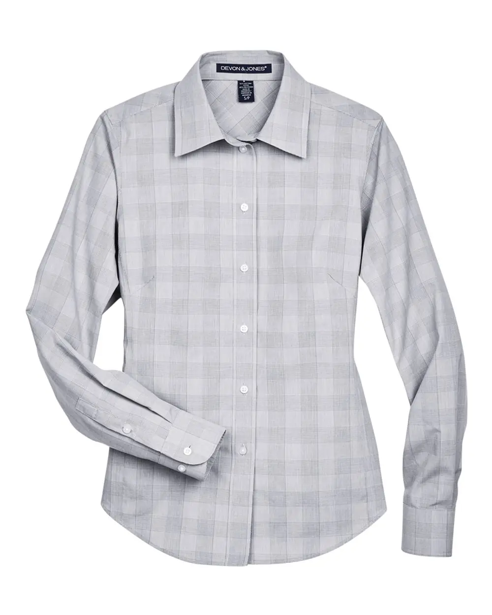 Devon & Jones Women's Crown Collection® Glen Plaid Woven Dress Shirt in White/ Graphite/ Light Grey